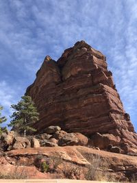 Low angle view of rock formation against sky