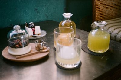 Close-up of bottles on table