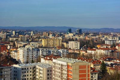 High angle view of buildings in city