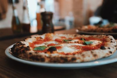 Close-up of pizza on table