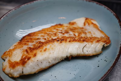 High angle view of bread in plate on table