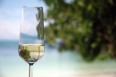 Wine in glass at beach