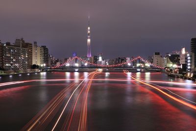 Light trails on city lit up at night