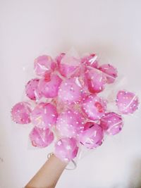 Close-up of pink flowers over white background