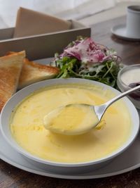 Close-up of food in plate on table