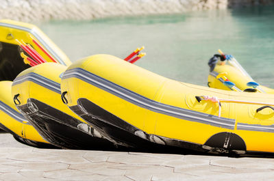 Yellow flag on boat in lake