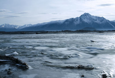 Scenic view of frozen lake against sky