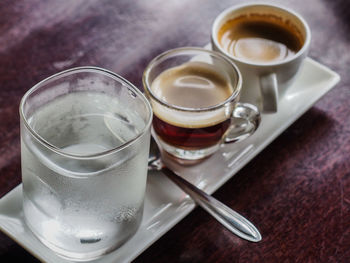 High angle view of coffee on table