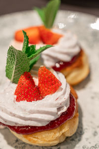 Close-up of dessert in plate on table