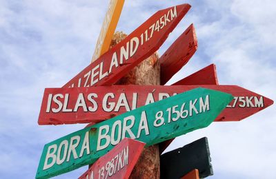 Low angle view of road sign against sky