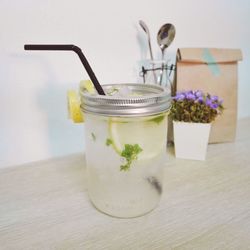 Lemonade in jar on table