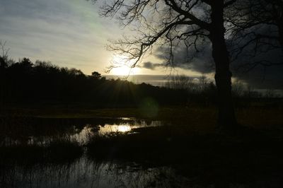 Scenic view of lake at sunset