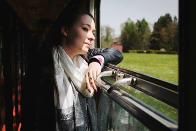 Young woman in car