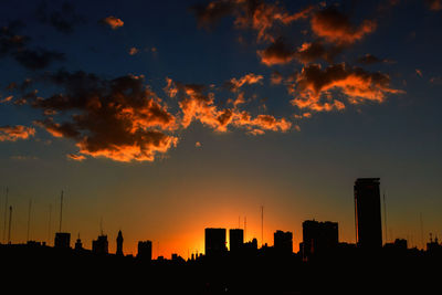 Silhouette buildings against sky during sunset