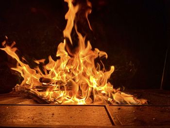 Close-up of fire in the dark