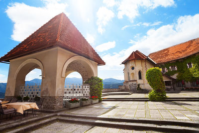 Exterior of historic building against sky