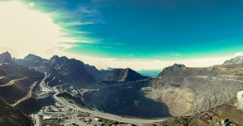 Panoramic view of mountain range against sky