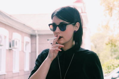 Woman smoking cigarette