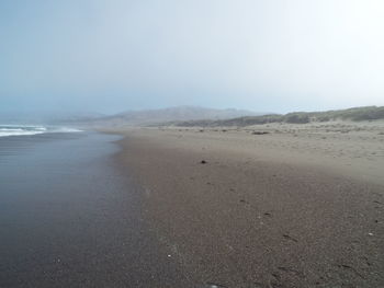 Scenic view of beach against clear sky