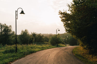 Road amidst trees against sky
