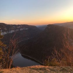 Scenic view of lake against sky during sunset