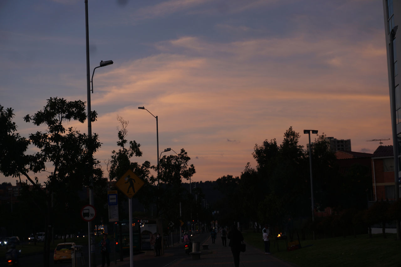 CARS ON ROAD AGAINST SKY AT SUNSET