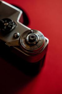 High angle view of camera on table