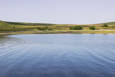 Scenic view of lake against clear sky