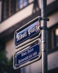 Close-up of information sign