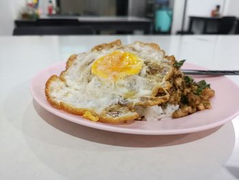 Close-up of breakfast served in plate