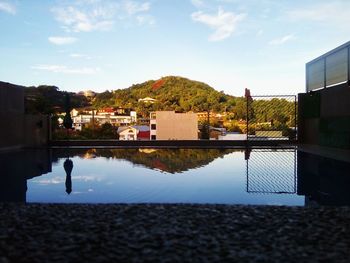 Reflection of trees in water against sky