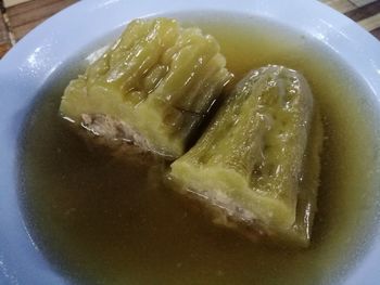 High angle view of soup in bowl