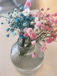 High angle view of flower vase on table at home