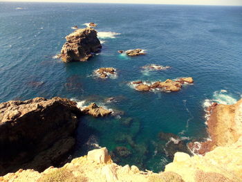 High angle view of rocks in sea