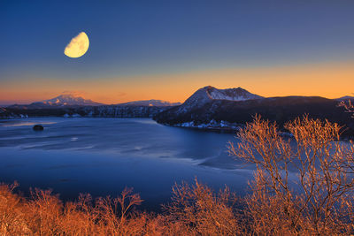 Snowy scenery of lake mashu in winter