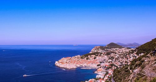 Scenic view of sea against clear blue sky