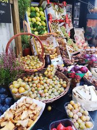 Various fruits for sale at market stall