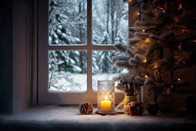 Close-up of christmas decorations on table