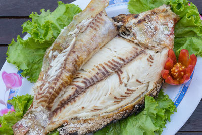 Close-up of fish served in a plate