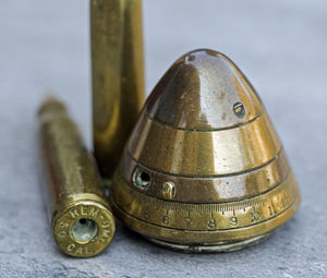 Close-up of old machine on table