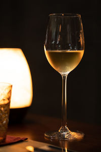 Close-up of beer in glass on table