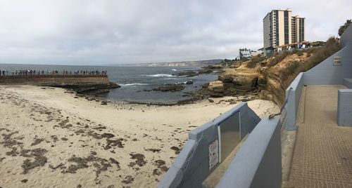 Panoramic view of beach against sky in city