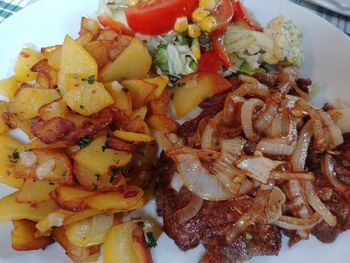 High angle view of meal served in plate