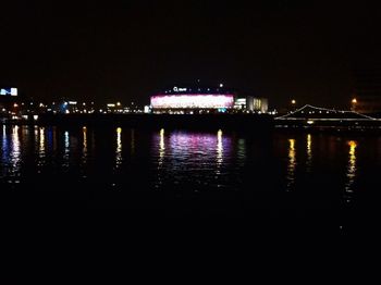 Reflection of illuminated buildings in water