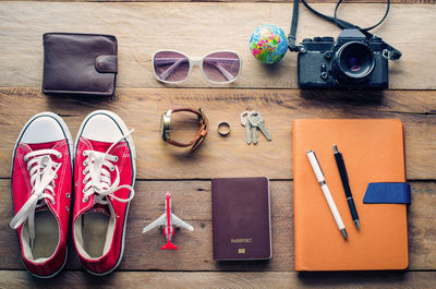 Directly above shot of personal accessories on table