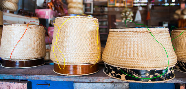 Close-up of baskets for sale at market stall