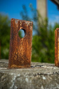 Close-up of rusty metal fence