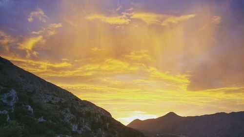 Scenic view of mountains against sky during sunset