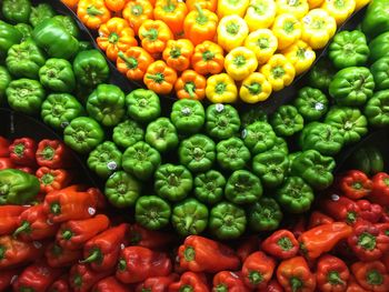 Full frame shot of bell peppers at market stall