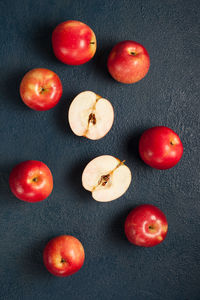 High angle view of apples on table